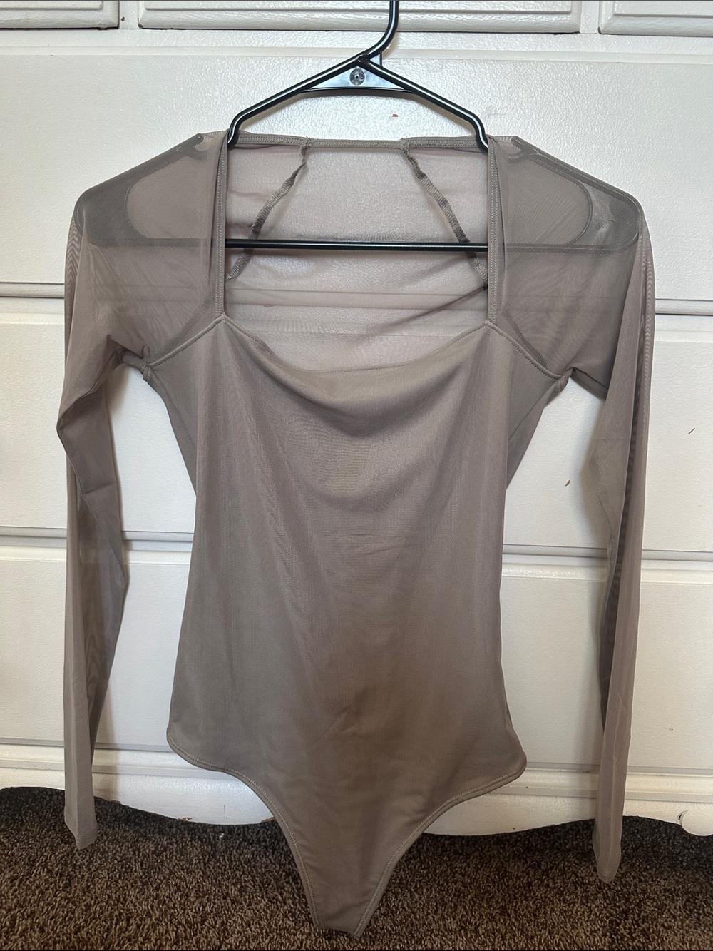 Abercrombie & Fitch Taupe Sheer Long-Sleeve Bodysuit